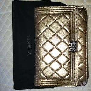 CHANEL Quilted Boy WOC Metallic Gold